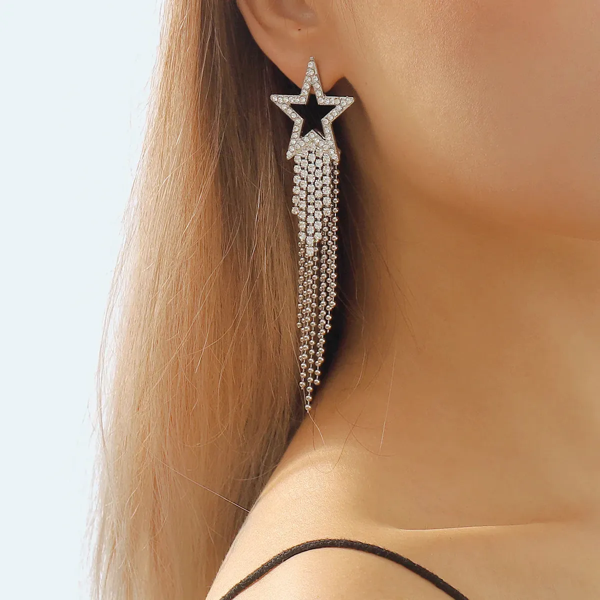 1 Pair Elegant Vintage Style Shiny Pentagram Inlay Alloy Rhinestones Drop Earrings