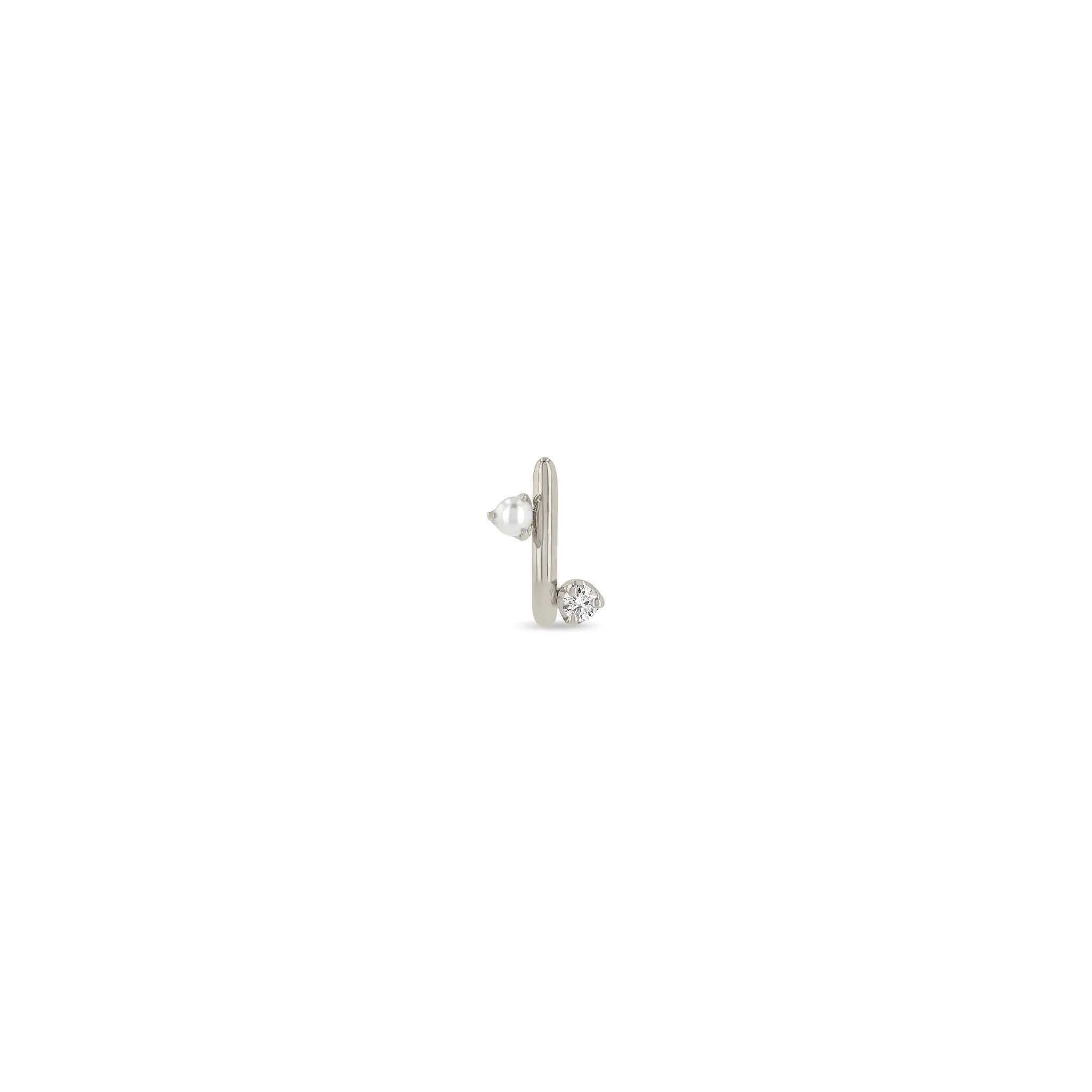 14k Mixed Prong Pearl & Diamond J Hook Hoop Earrings