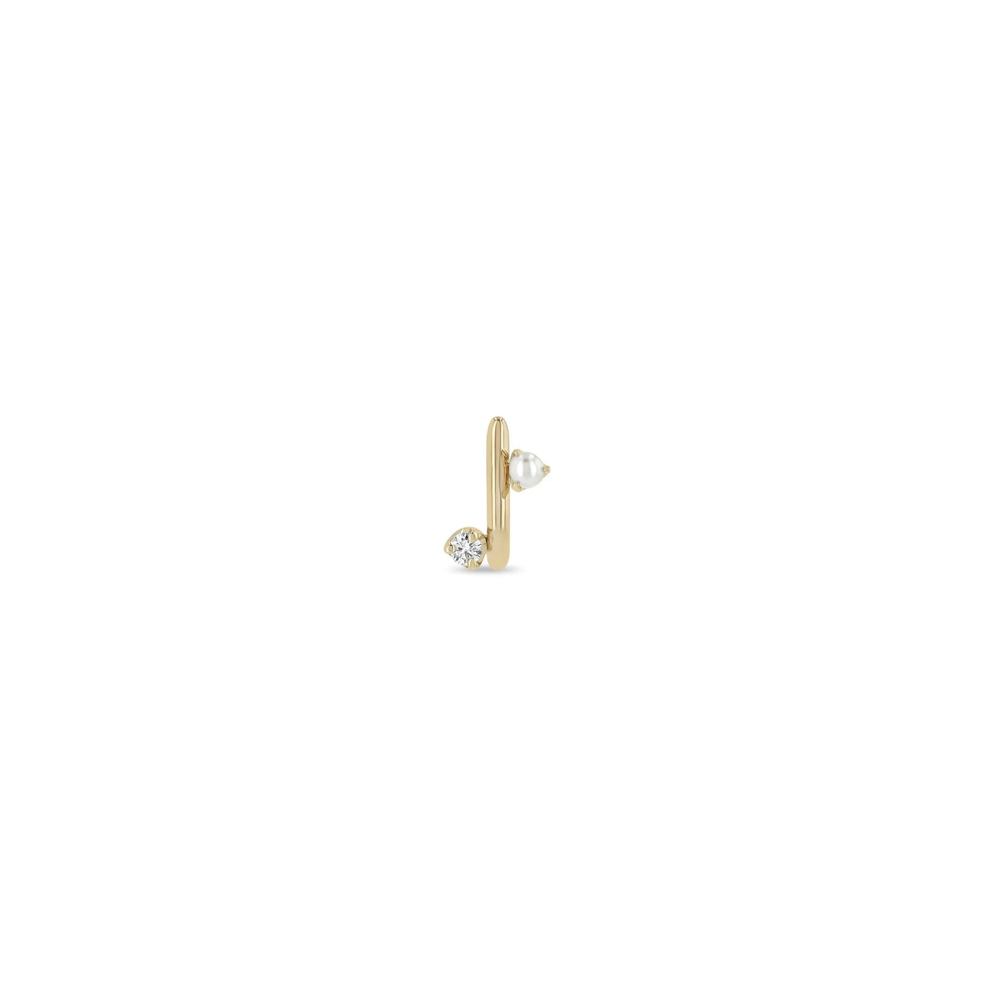 14k Mixed Prong Pearl & Diamond J Hook Hoop Earrings