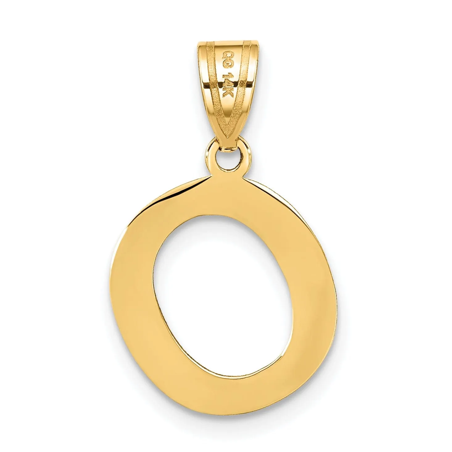 14k Yellow Gold Slanted Design Bubble Letter O Initial Pendant