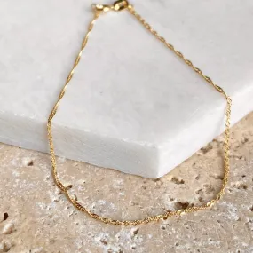 14KT Yellow Gold 1mm Singapore Link Thin Chain Bracelet 7"