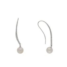 18ct White Gold Diamond Pave Curved Bar with Pearl Earrings