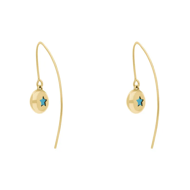 18ct Yellow Gold Turquoise Star Disc Drop Earrings