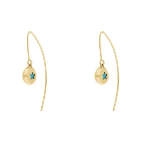 18ct Yellow Gold Turquoise Star Disc Drop Earrings