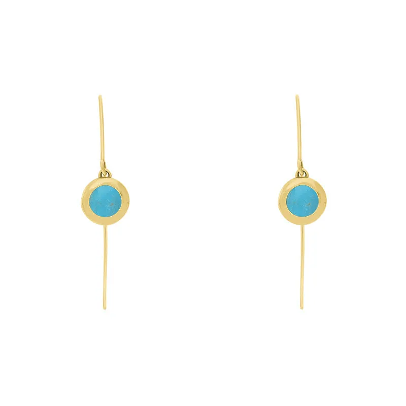 18ct Yellow Gold Turquoise Star Disc Drop Earrings
