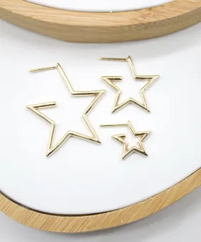 18K Gold Filled Open Star Hoop Modern Minimalist Stud Earrings (K211B)(L230)