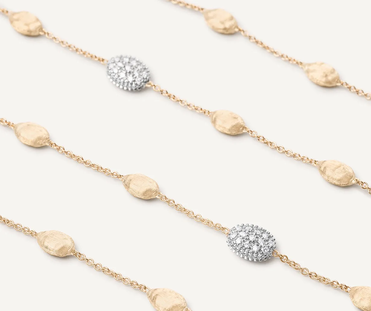 18K Yellow Gold Gold & Diamond Small Bean Long Necklace