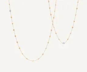 18K Yellow Gold Gold & Diamond Small Bean Long Necklace