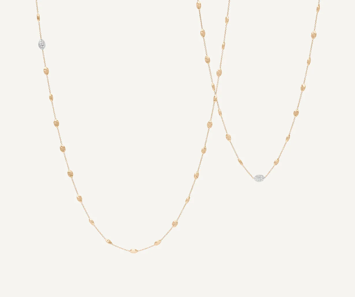 18K Yellow Gold Gold & Diamond Small Bean Long Necklace