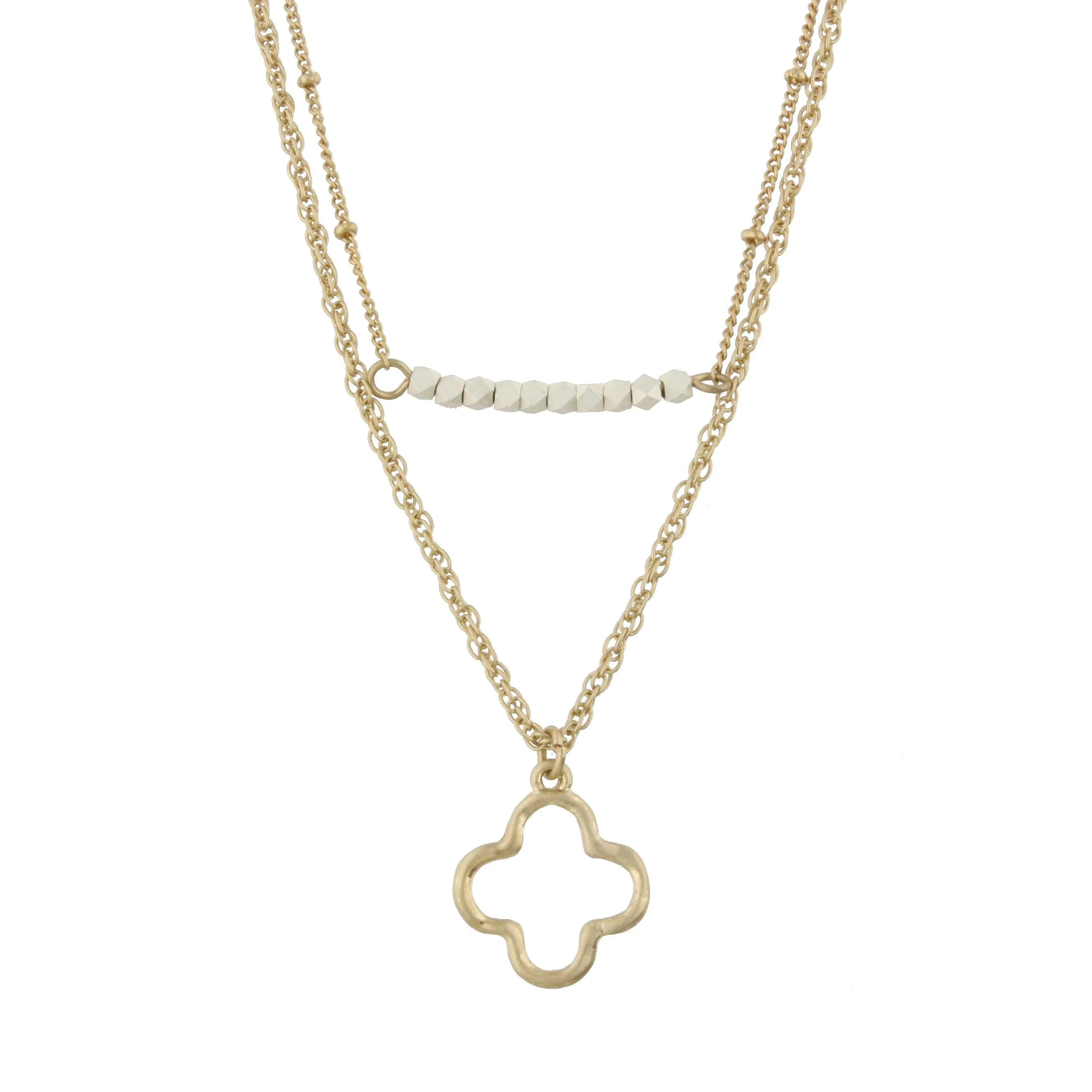 18" Gold Double Bar Necklace -Open Cross, 3" Ext.