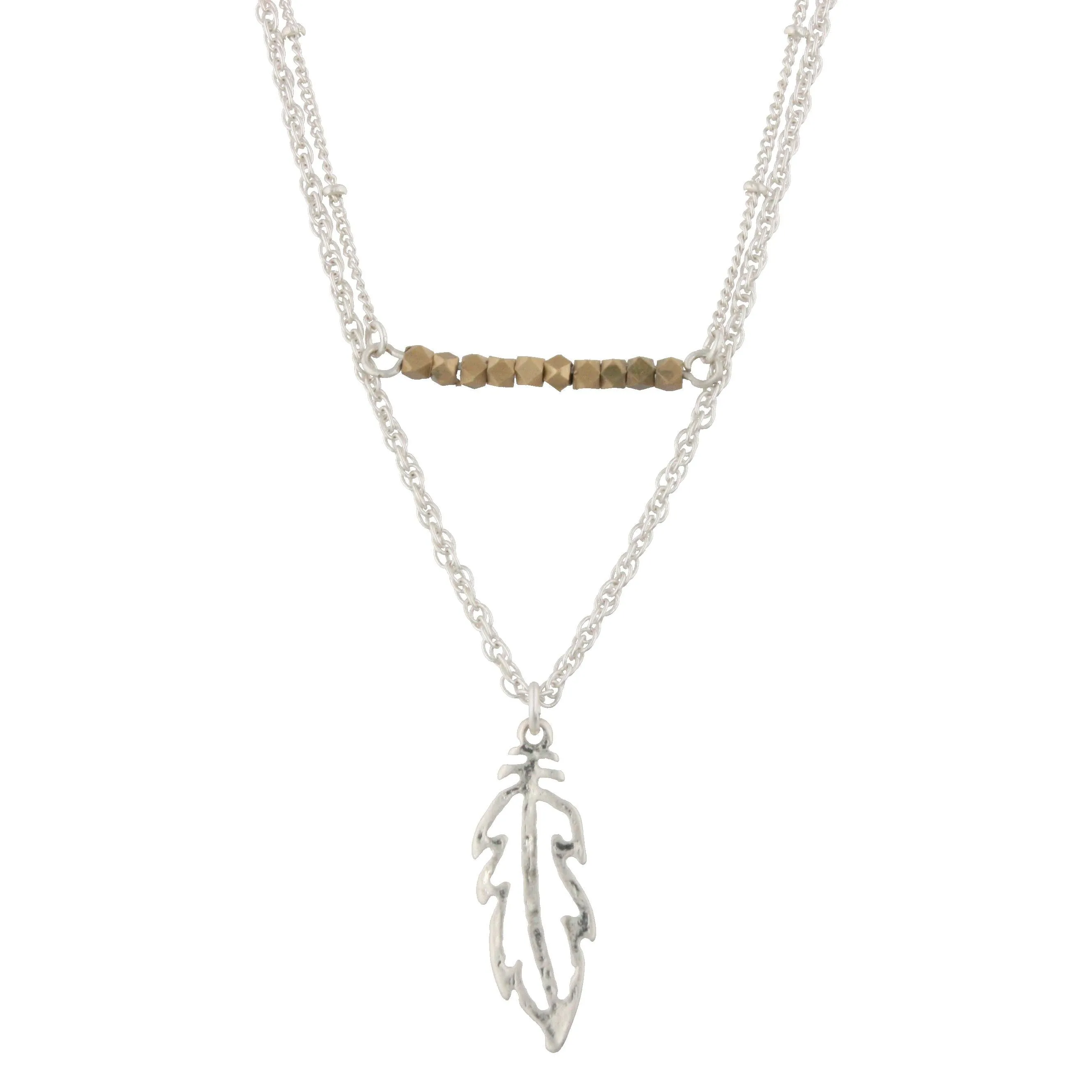 18" with 3" Extender Silver Double Bar Necklace - Feather