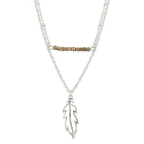18" with 3" Extender Silver Double Bar Necklace - Feather