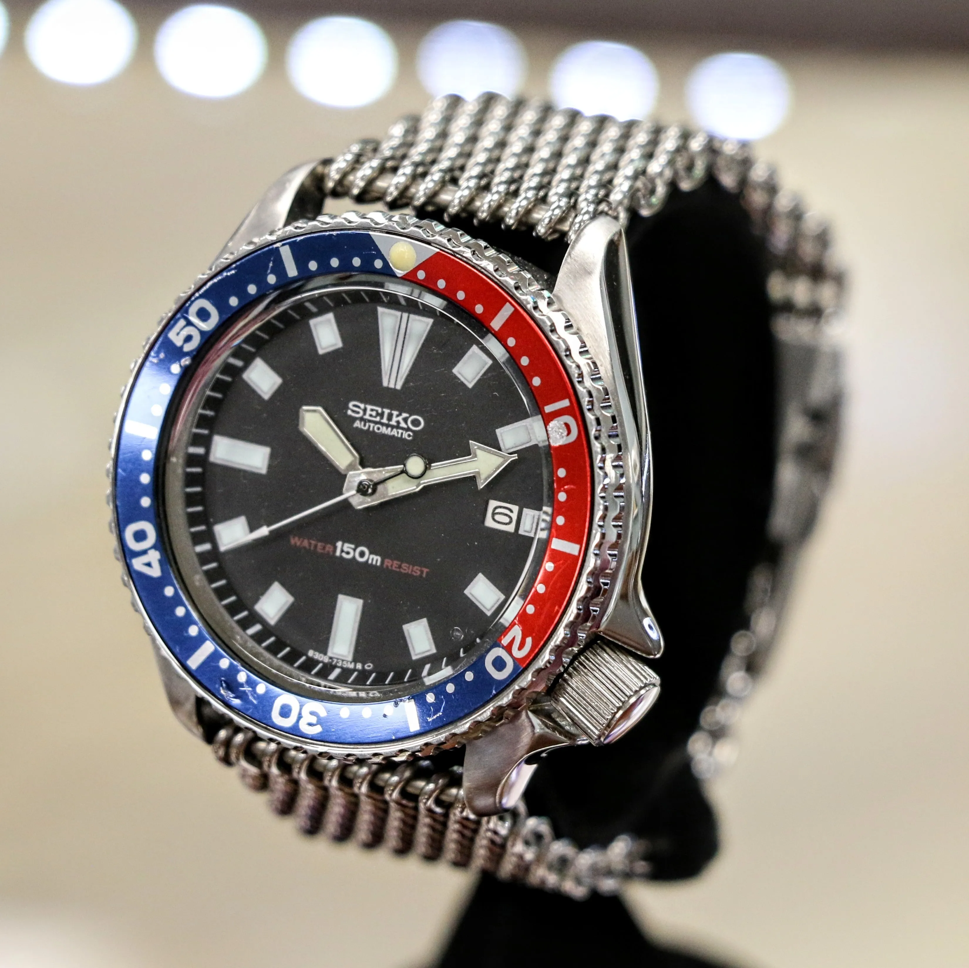 1985 Pepsi SEIKO Automatic Watch 6309-729A Slim Turtle Diver Wristwatch Date Indicator