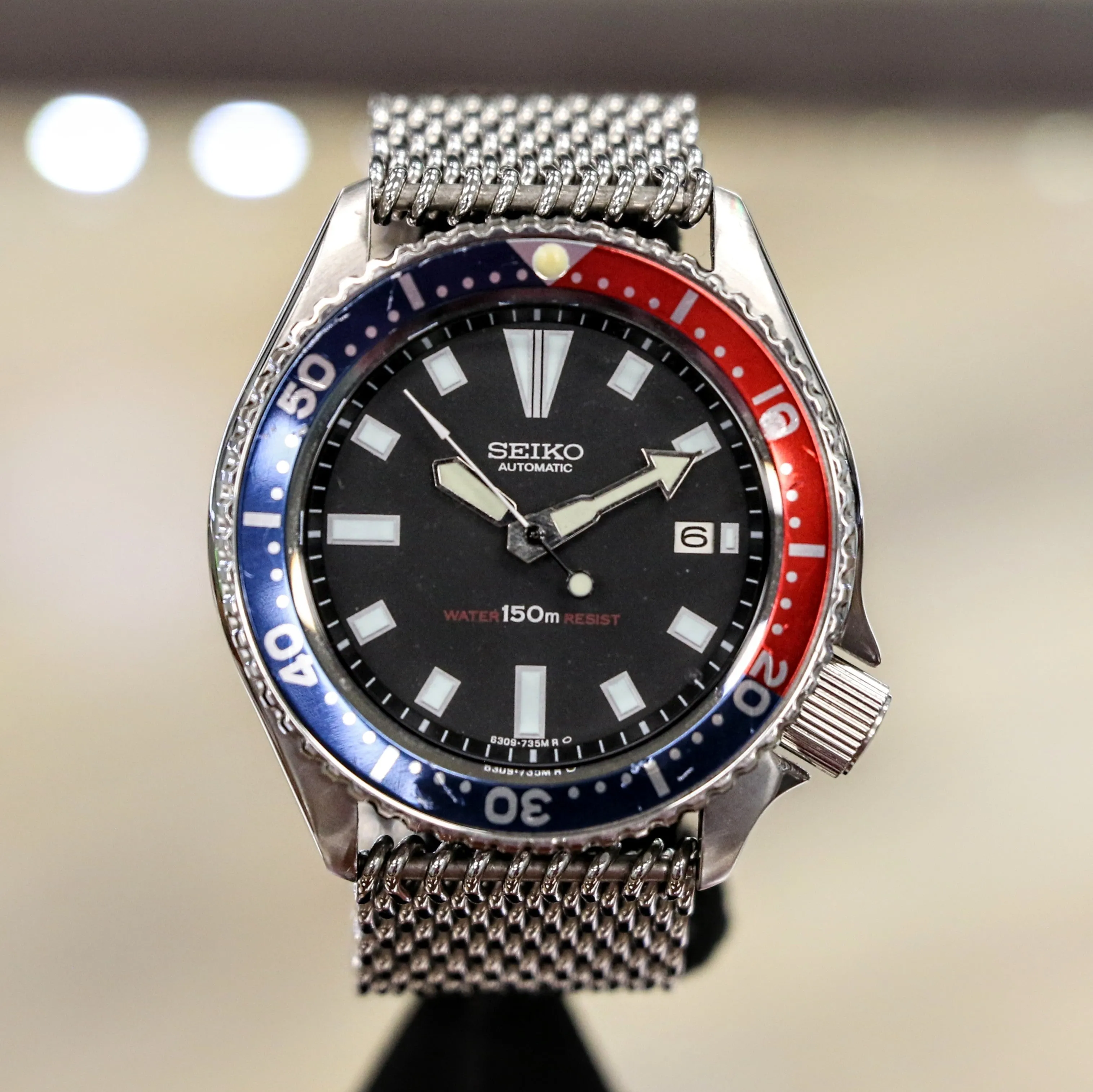 1985 Pepsi SEIKO Automatic Watch 6309-729A Slim Turtle Diver Wristwatch Date Indicator
