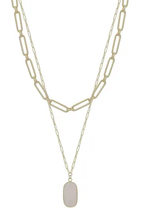 2 Layered Metal Chain Stone Pendant Necklace
