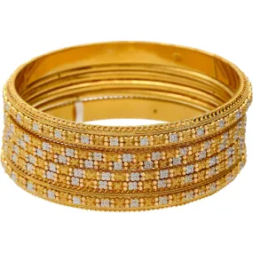22K Multi-Tone Gold Beaded Filigree Bangle Set of 6