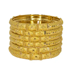22K Yellow Gold Bangles Set of 6 W/ Chunky Beaded Filigree, 80.3 gm