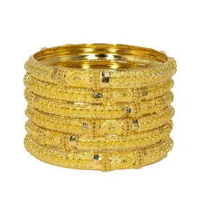 22K Yellow Gold Bangles Set of 6 W/ Domed Frame & Chunky Beaded Filigree, 85.1 gm