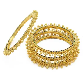 22K Yellow Gold Studded Bangles W/ Side Handpaint Enamel, Set of 4
