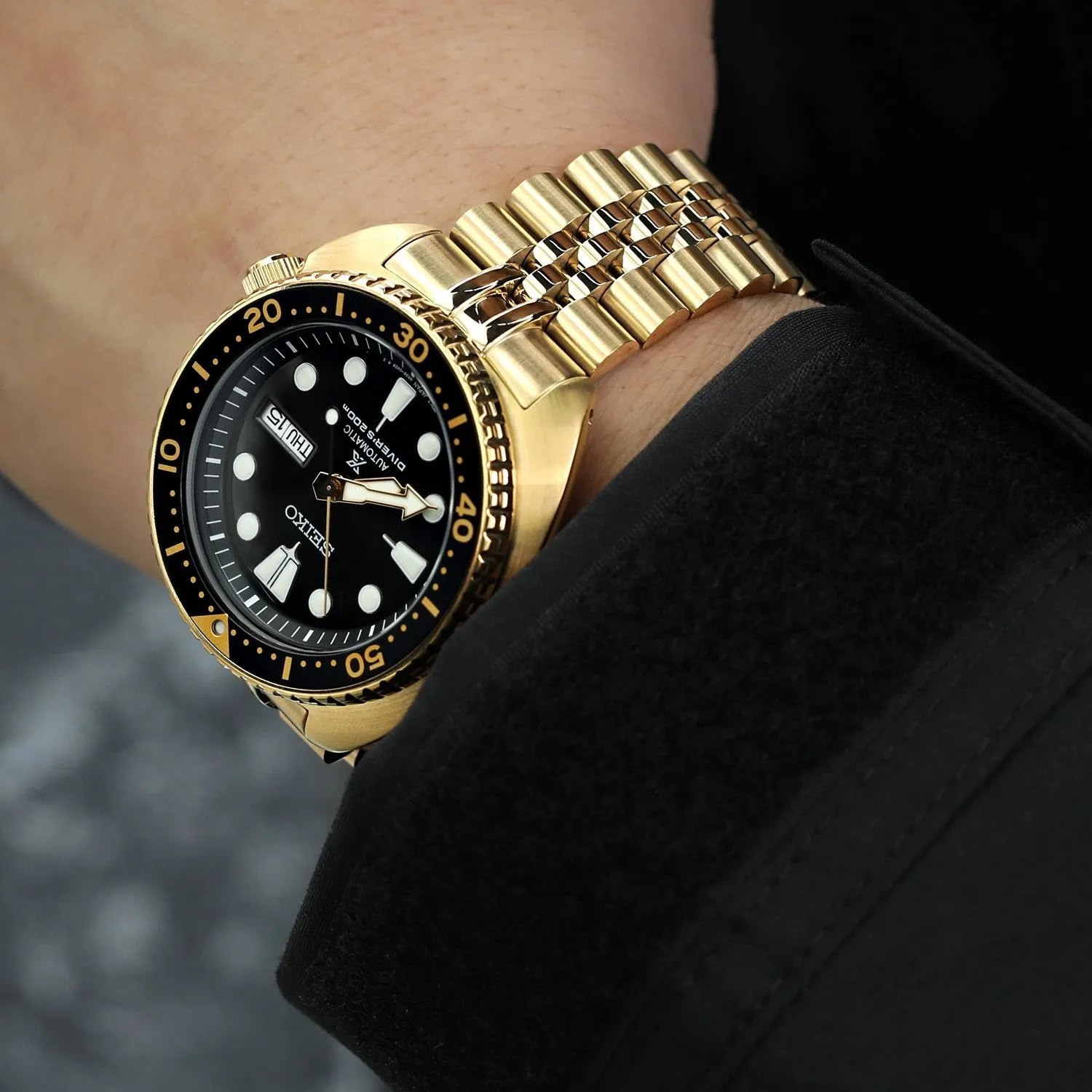 22mm Super-J Louis JUB compatible with Seiko new Turtles SRPC44 Full IP Gold with Polished Center