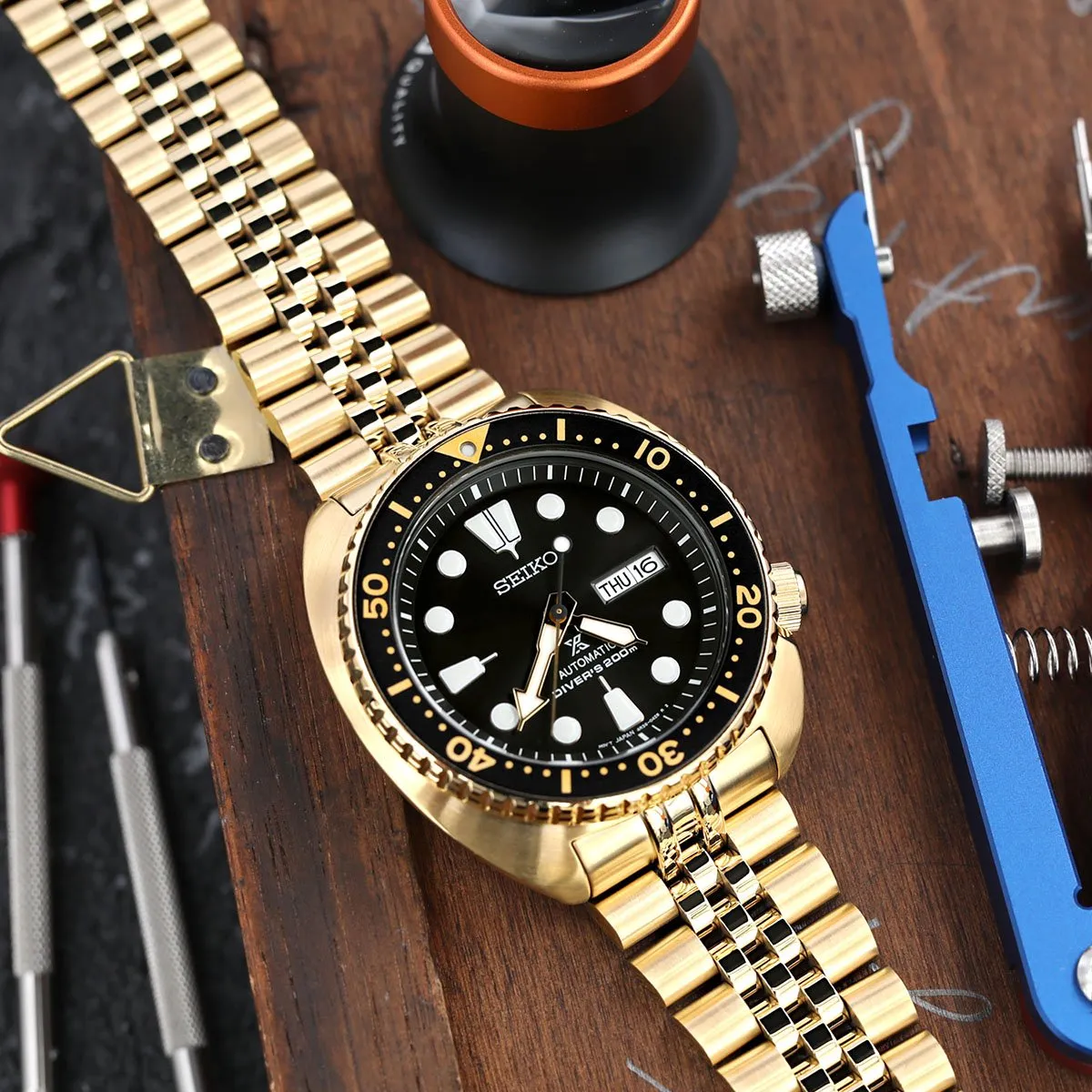 22mm Super-J Louis JUB compatible with Seiko new Turtles SRPC44 Full IP Gold with Polished Center