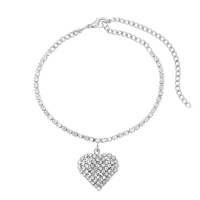 2Pcs/Set Multicolor Heart Crystal Foot Bracelet Copper Feet Chain