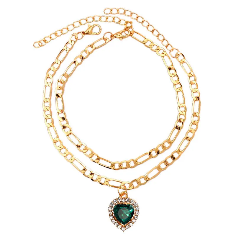 2Pcs/Set Multicolor Heart Crystal Foot Bracelet Copper Feet Chain