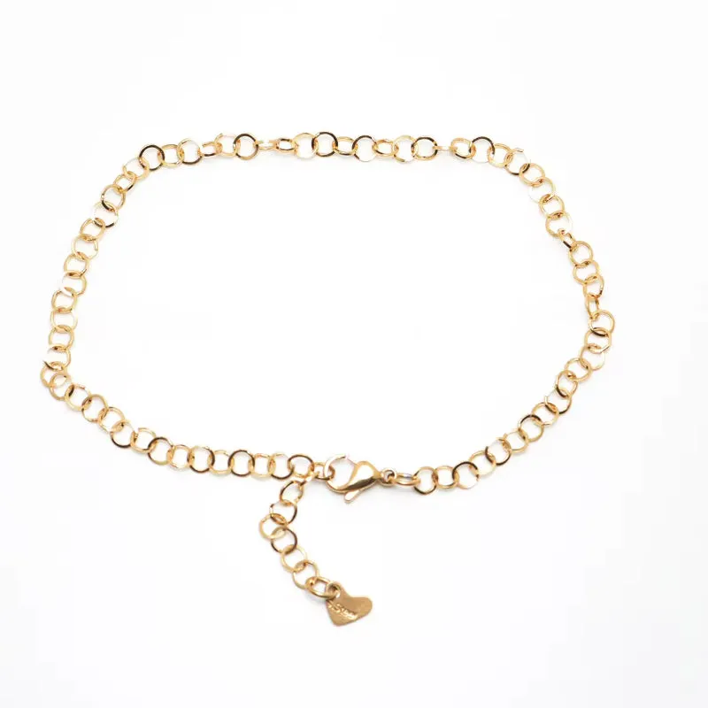 304 Stainless Steel Anklet  Gold Color Round Heart Chain Anklet Bracelets