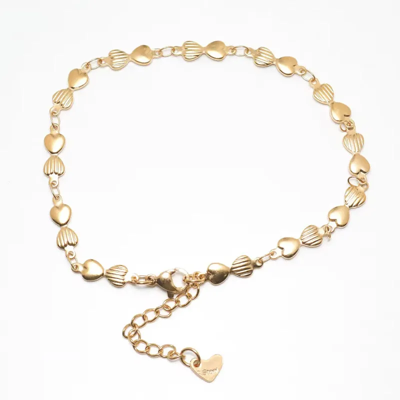 304 Stainless Steel Anklet  Gold Color Round Heart Chain Anklet Bracelets
