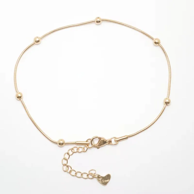 304 Stainless Steel Anklet  Gold Color Round Heart Chain Anklet Bracelets