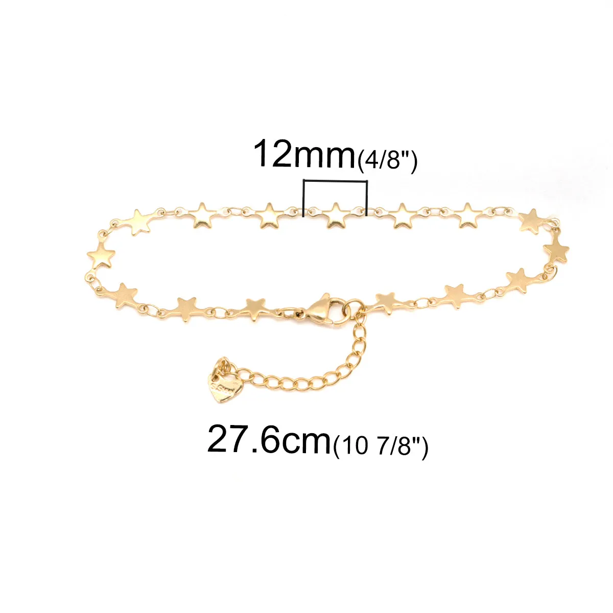 304 Stainless Steel Anklet  Gold Color Round Heart Chain Anklet Bracelets