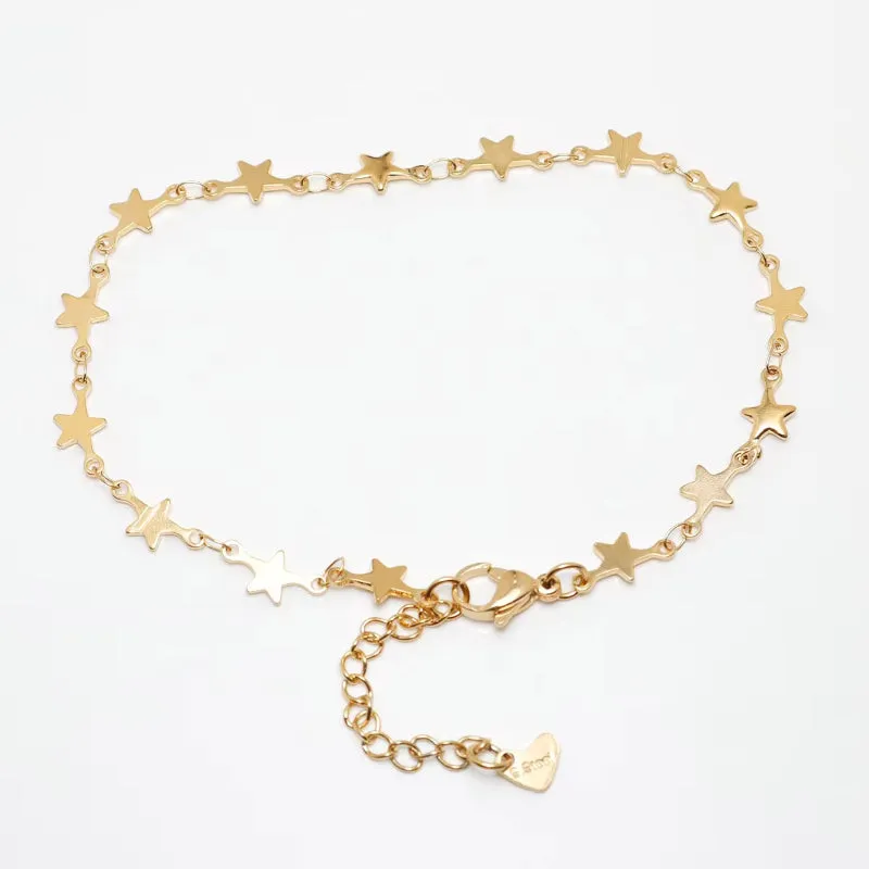 304 Stainless Steel Anklet  Gold Color Round Heart Chain Anklet Bracelets