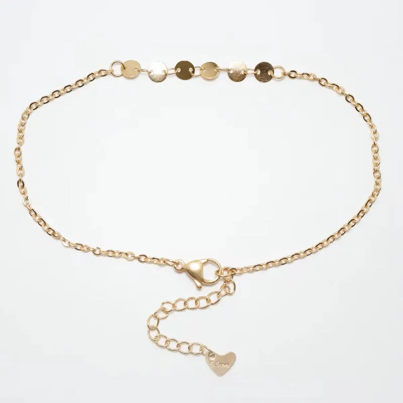 304 Stainless Steel Anklet  Gold Color Round Heart Chain Anklet Bracelets