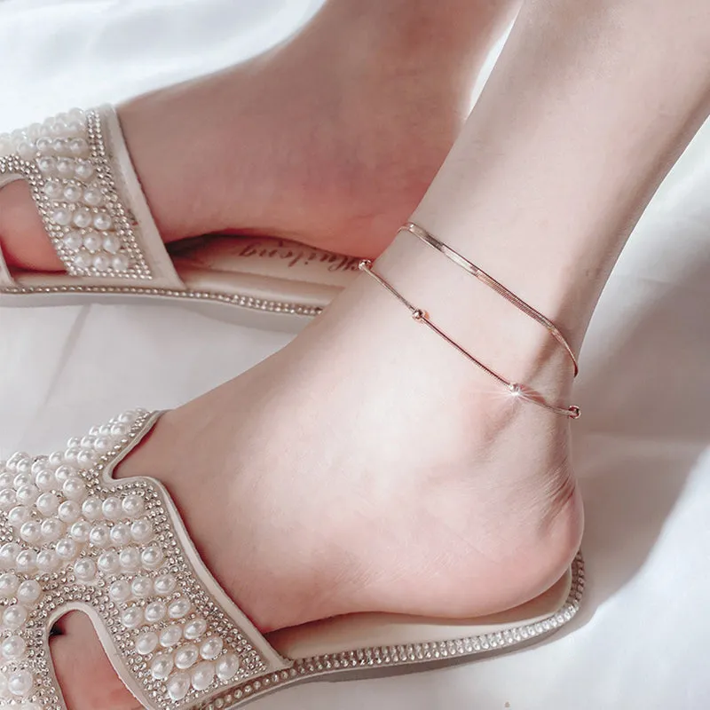 316L Stainless Steel Gold Color Bead Anklets