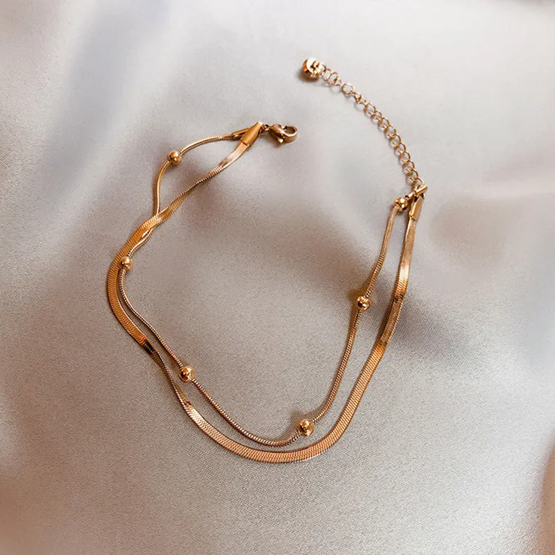 316L Stainless Steel Gold Color Bead Anklets