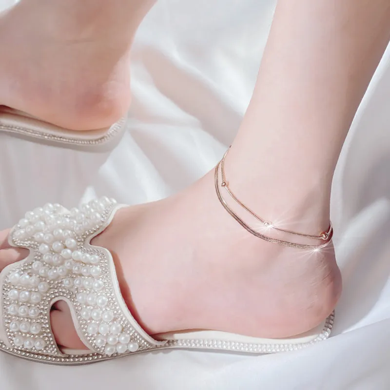 316L Stainless Steel Gold Color Bead Anklets