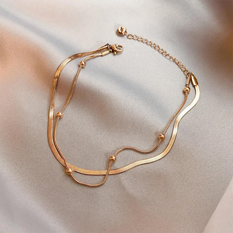 316L Stainless Steel Gold Color Bead Anklets