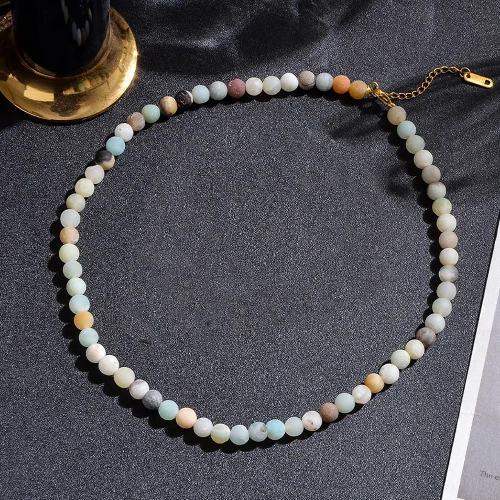 6mm Semi Precious Stone Beaded Choker Necklace for Women