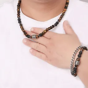 8mm Natural Stone Beads Short Necklace Stainless Steel Pandent Charm Choker Neck Chain