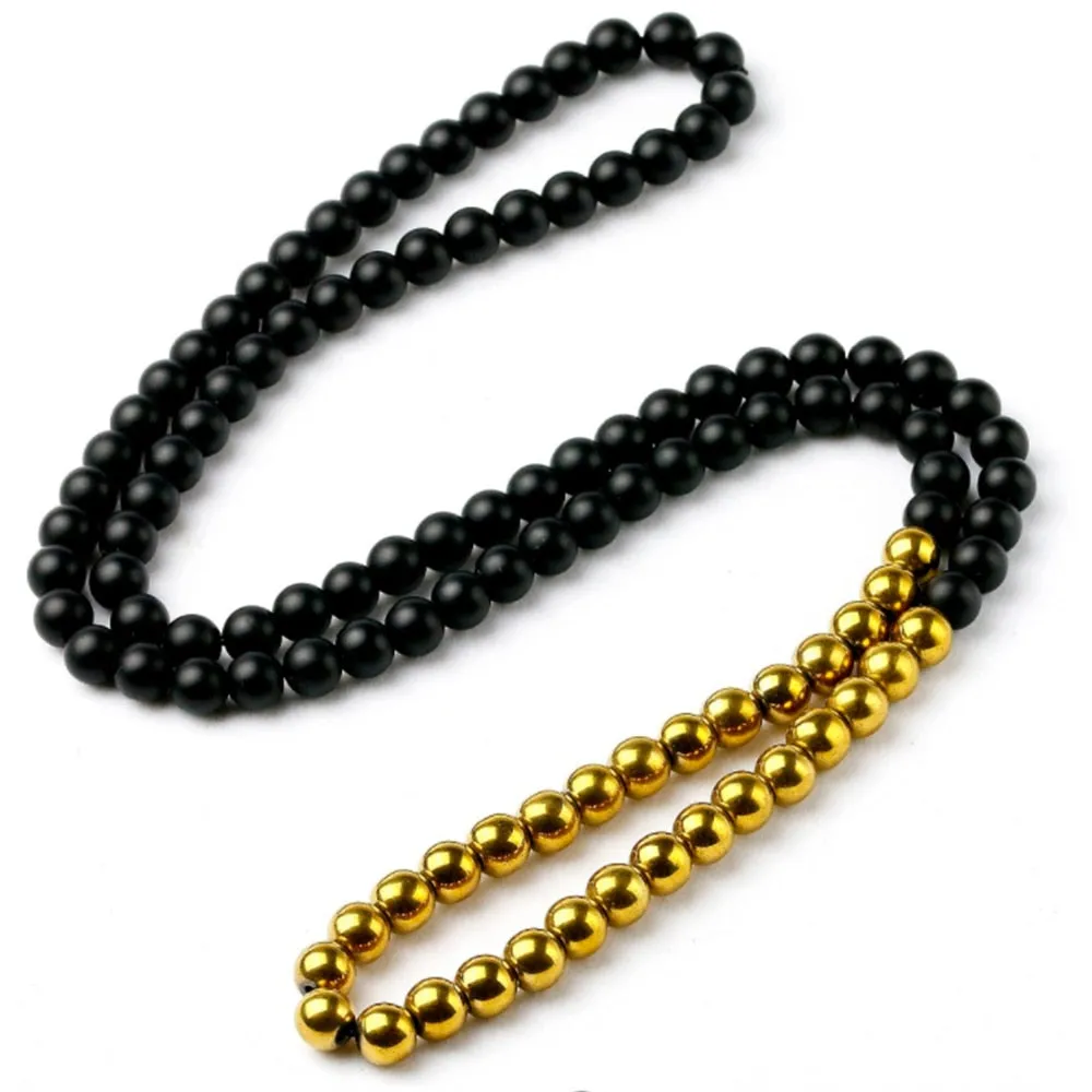 8mm Tiger Eye Black Onyx Beaded Choker Necklace Charm Fashion Men Women