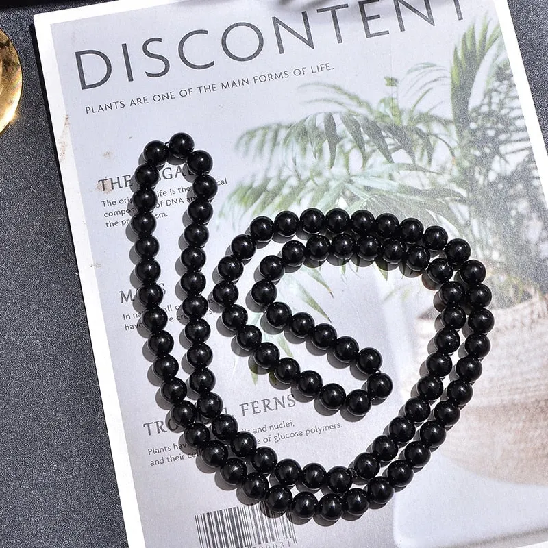8mm Tiger Eye Black Onyx Beaded Choker Necklace Charm Fashion Men Women
