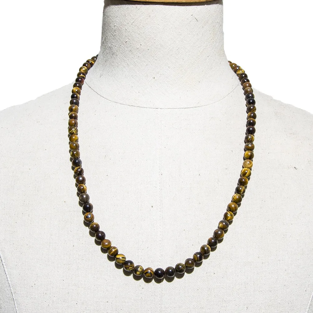 8mm Tiger Eye Black Onyx Beaded Choker Necklace Charm Fashion Men Women