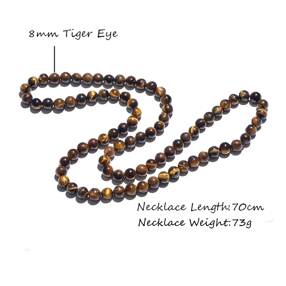 8mm Tiger Eye Black Onyx Beaded Choker Necklace Charm Fashion Men Women