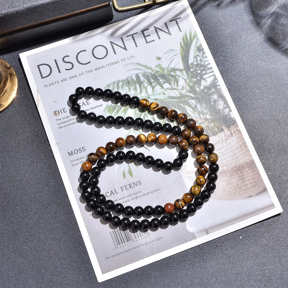 8mm Tiger Eye Black Onyx Beaded Choker Necklace Charm Fashion Men Women