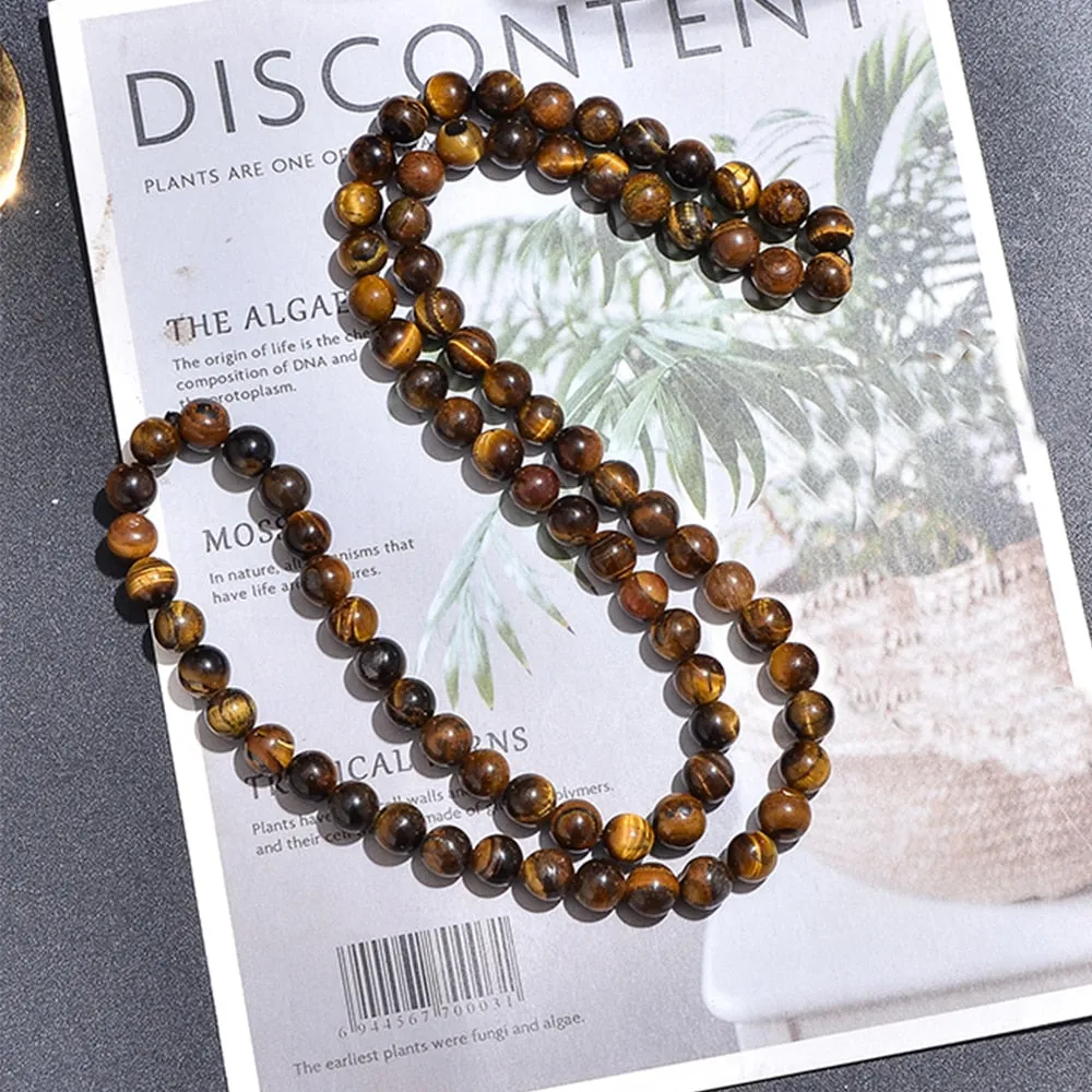 8mm Tiger Eye Black Onyx Beaded Choker Necklace Charm Fashion Men Women