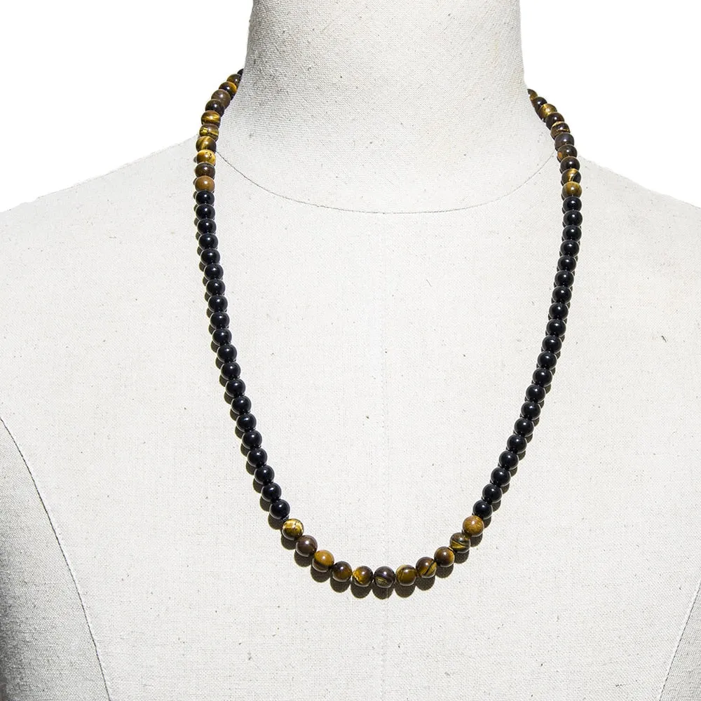 8mm Yellow Tiger Eye Black Onyx Beaded Necklace Men and Women Choker Long Necklace Jewelry Set