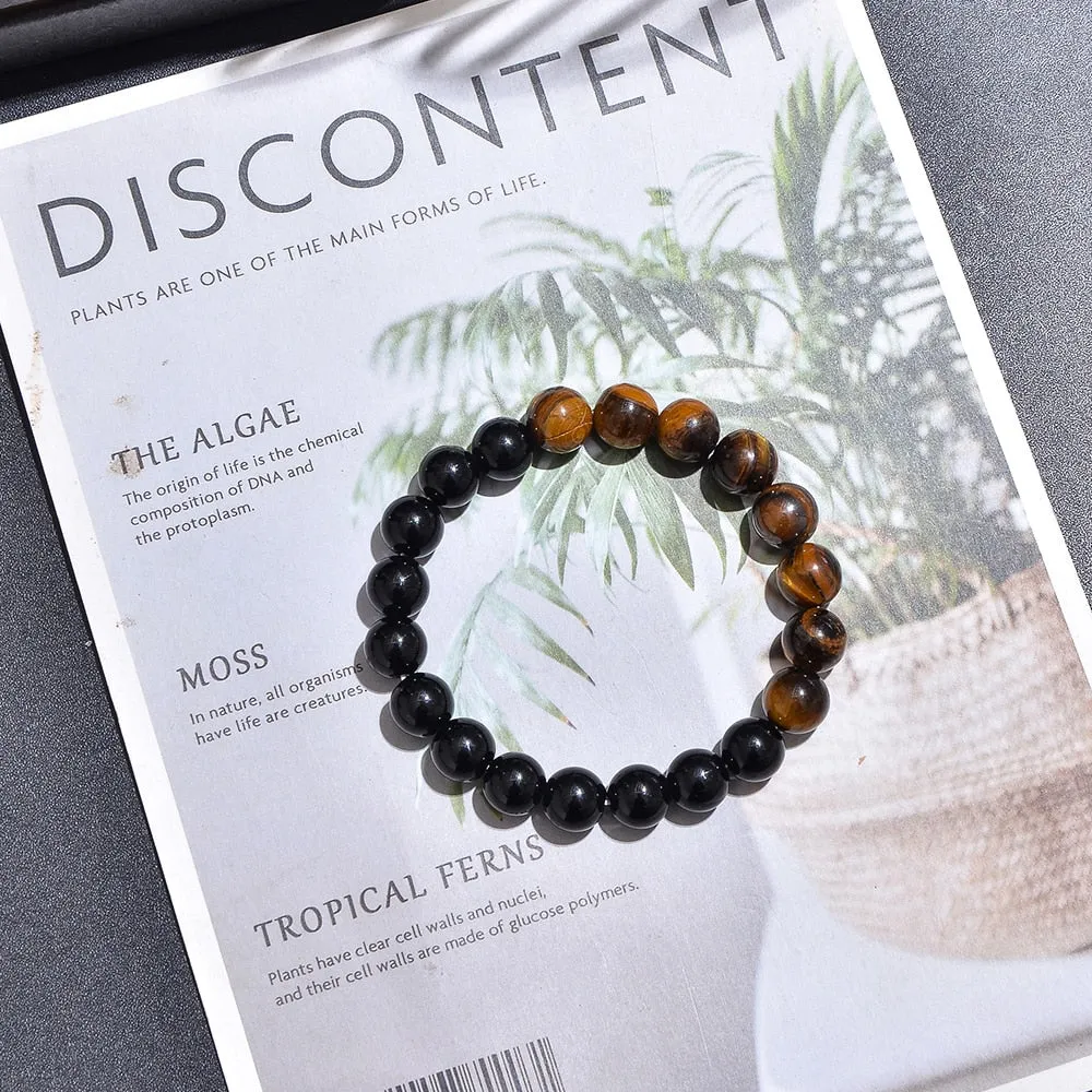 8mm Yellow Tiger Eye Black Onyx Beaded Necklace Men and Women Choker Long Necklace Jewelry Set