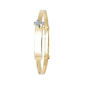 9CT GOLD BABIES' EXPANDABLE CZ CROSS ID BANGLE