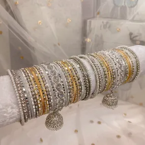 Aafiya Bridal Bangle Set - Silver & Golden Shimmer