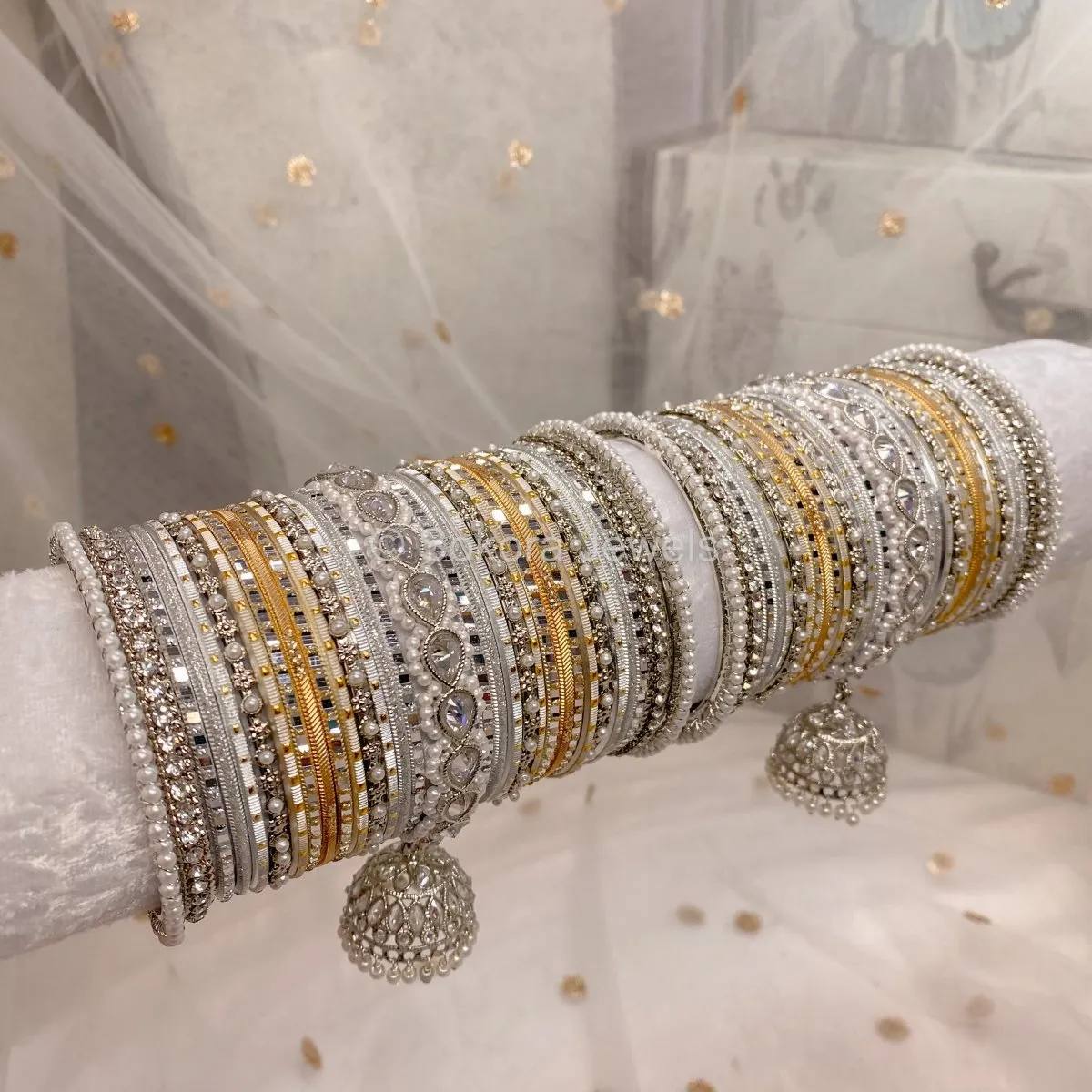 Aafiya Bridal Bangle Set - Silver & Golden Shimmer